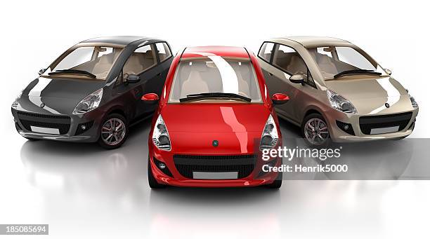 three brandless hybrid cars with clipping path - three objects stock pictures, royalty-free photos & images
