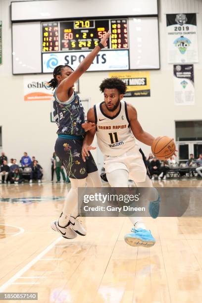 Braxton Key of the Grand Rapids Gold drives to the basket during the game against the Wisconsin Herd during an NBA G-League game on December 15, 2023...