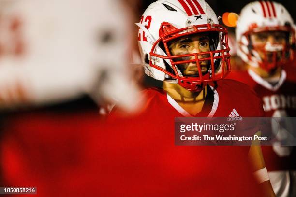 The C.K. McClatchy High School football player Sammy Hernandez-Hartman pauses before the team's homecoming game against Burbank at Hughes Stadium on...