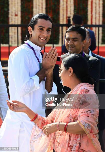 Maharaja Padmanabh Singh, the son of Rajasthan Deputy CM-designate Diya Kumari, is attending the swearing-in ceremony of Rajasthan CM-designate...