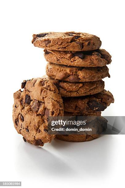 cookies with dark and milk chocolate chunks isolated on white - chocolate chunks on white stock pictures, royalty-free photos & images