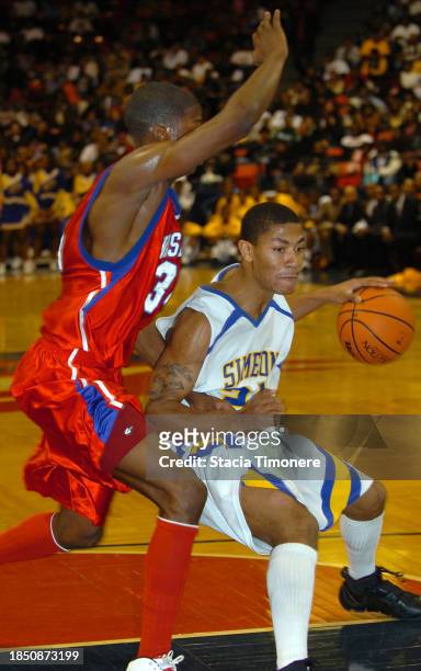 American basketball player Derrick Rose in action for Simeon High School in Chicago, Illinois, United States, 24th February 2007.