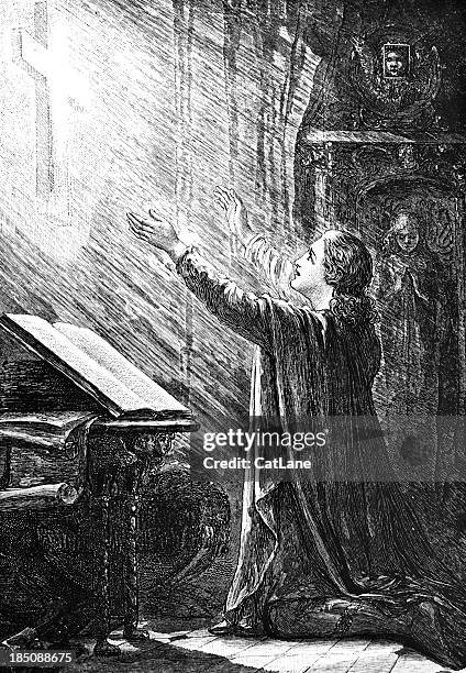 man praying - victorian illustration - praying stock illustrations