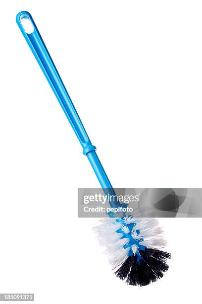 blue toilet scrubbed isolated on a white background - scrubbing brush stock pictures, royalty-free photos & images