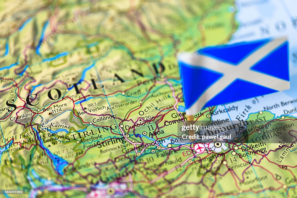 Map and flag of Edinburgh, Scotland