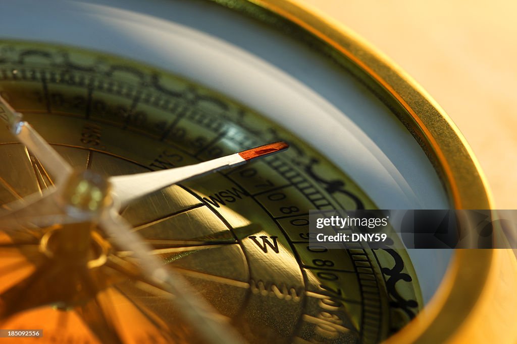 Closeup of compass with shallow depth of field