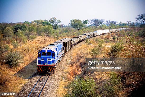 african cargo train between zimbabwe and zambia - rail freight stock pictures, royalty-free photos & images