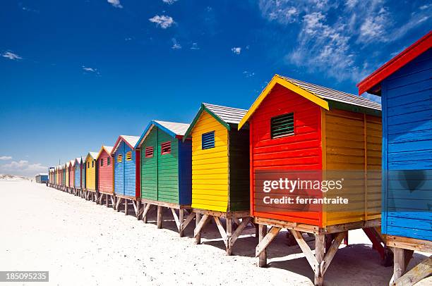 muizenberg beach cape town - shack stock pictures, royalty-free photos & images