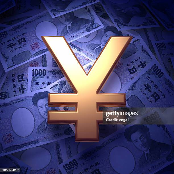 moneys and yen sign - yen sign stock pictures, royalty-free photos & images