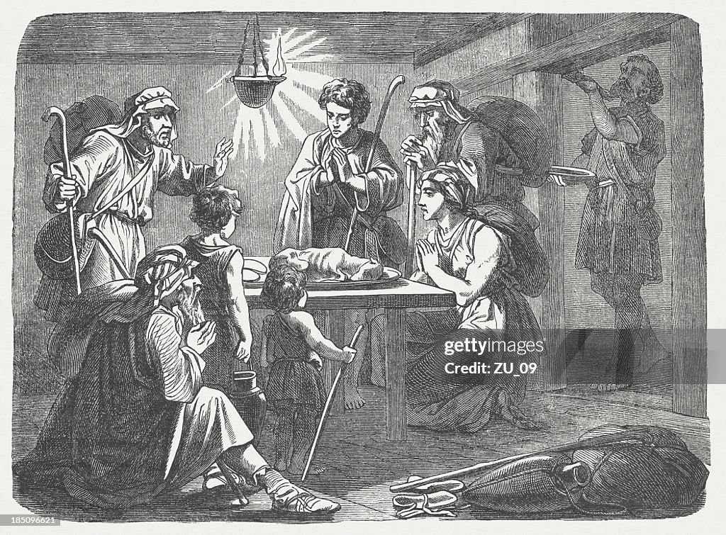 Institution of the Passover (Exodus 12), wood engraving, published 1877