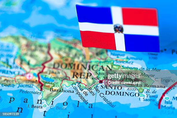 map and flag of dominican republic - santo domingo stock pictures, royalty-free photos & images