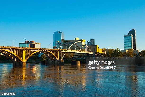 little rock skyline, river, and bridge - v arkansas stock pictures, royalty-free photos & images