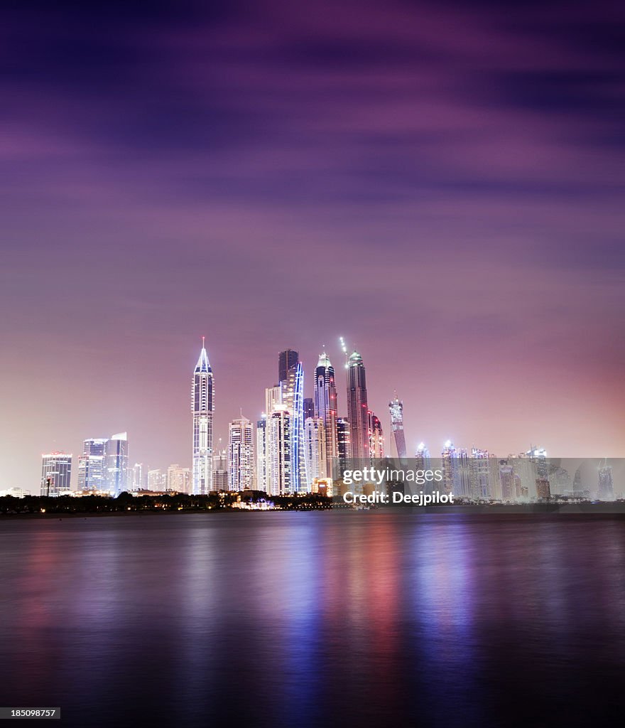 Illuminated Dubai Marina at Night United Arab Emirates