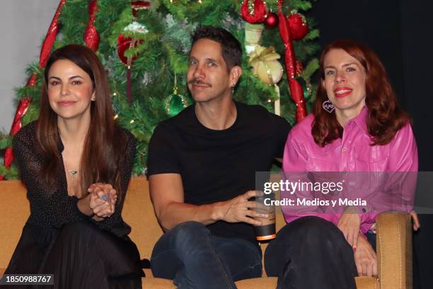 Alejandra Ambrosi, Dan Cervantes and Miriam Rascol attends a press conference at Teatro Xola on December 12, 2023 in Mexico City, Mexico.