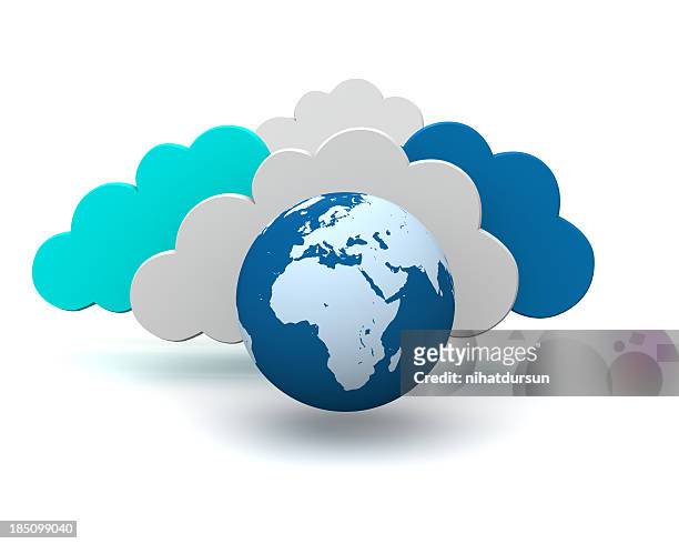 3d graphic symbol of global cloud technology - cloud computing 3d stock pictures, royalty-free photos & images