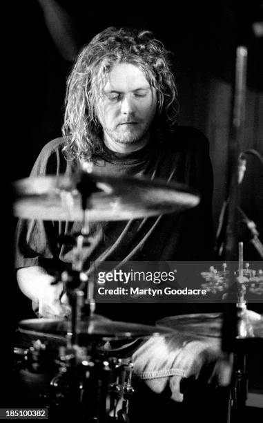 Def Leppard drummer Rick Allen performs on stage, United Kingdom, 1995.