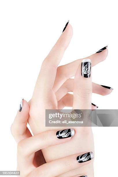hands with nails art - nail art stock pictures, royalty-free photos & images