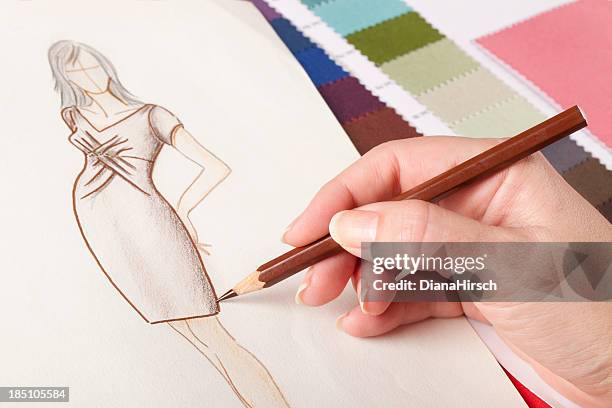 close up of  fashion design drawing - fashion sketch stock pictures, royalty-free photos & images