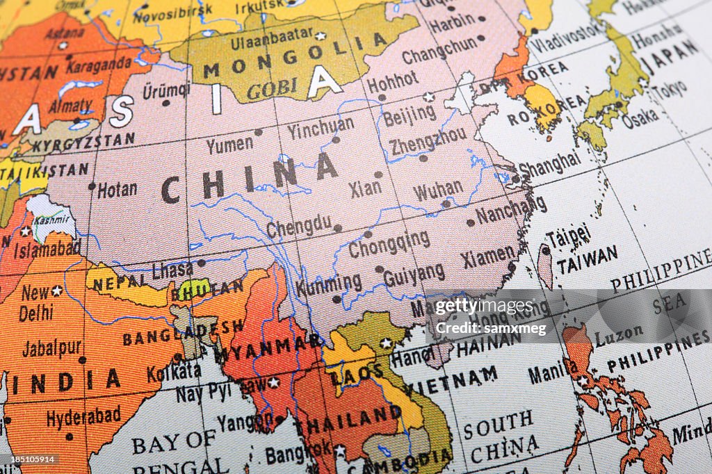 Image of a globe focusing on Southeast Asia