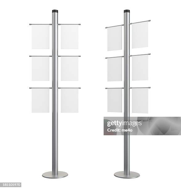 3d blank indication information stand with banners - bulletin board flyer stock pictures, royalty-free photos & images