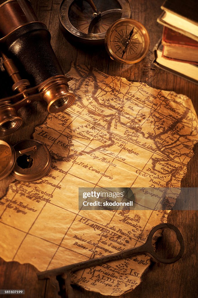 Antique Map on a Wooden Desk