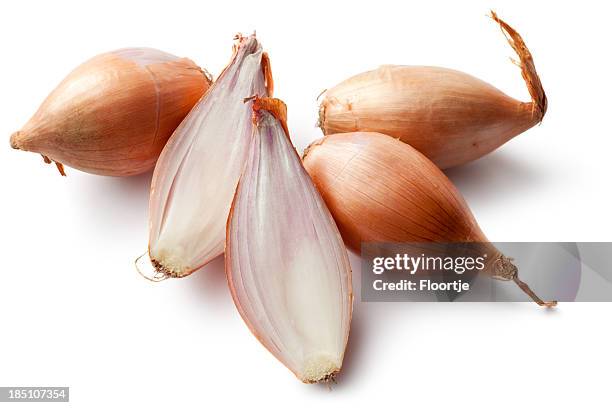 vegetables: shallots isolated on white background - shallot stock pictures, royalty-free photos & images