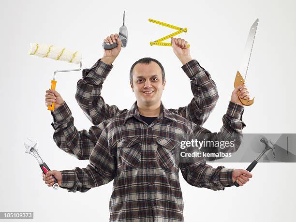 handyman with six arms (digital composite) - middelgrote groep dingen stockfoto's en -beelden