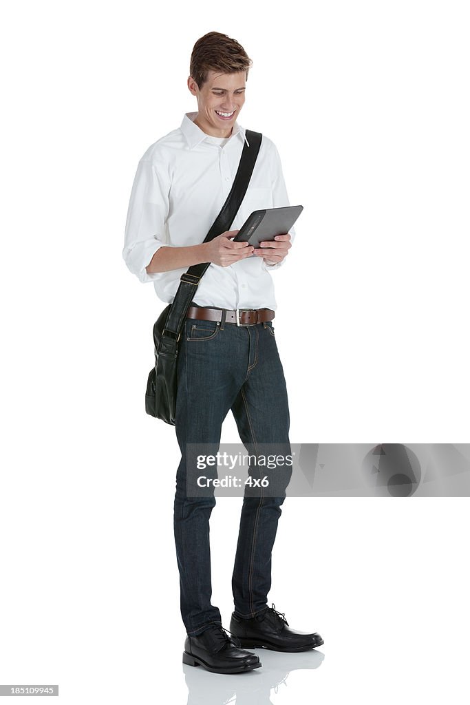University student using a digital tablet