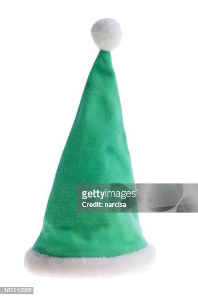 green santa hat isolated on white - elf hat stock pictures, royalty-free photos & images