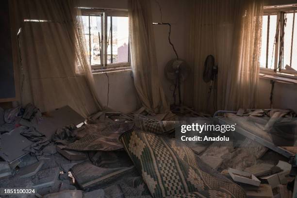 View of destroyed houses which has walls covered with burn marks due to highly flammable explosives Israeli forces use in attacks at the Jenin...