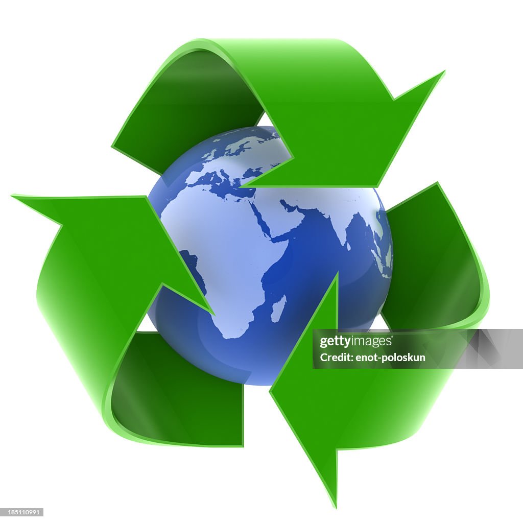 Tierra y símbolo de reciclaje