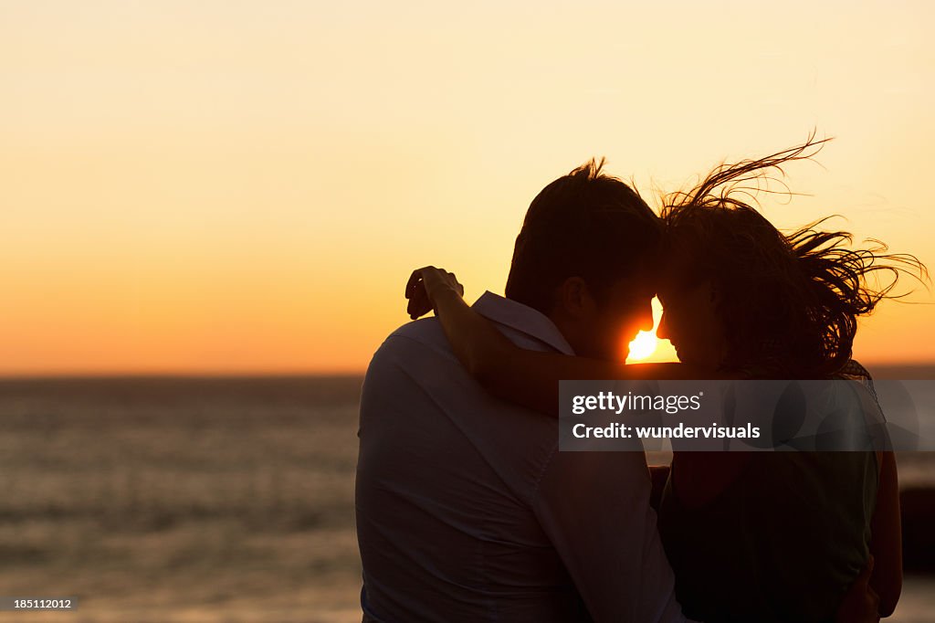 Silhouette Couple Romantic On The Sea