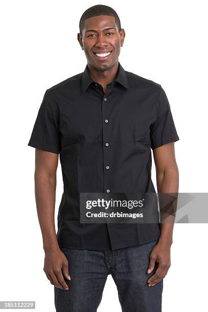 sonriente joven hombre de retrato - short sleeved fotografías e imágenes de stock