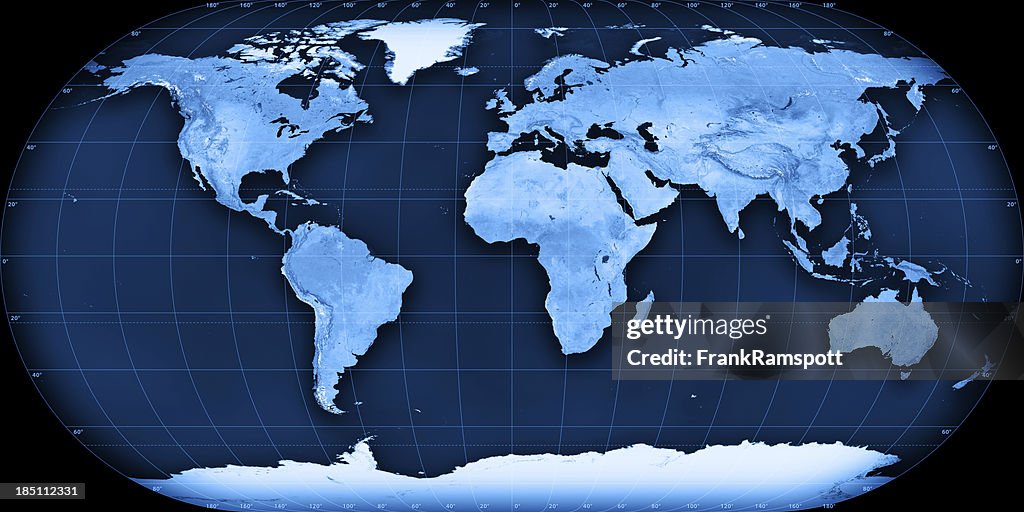 Topographic World Map Eckert III Projection