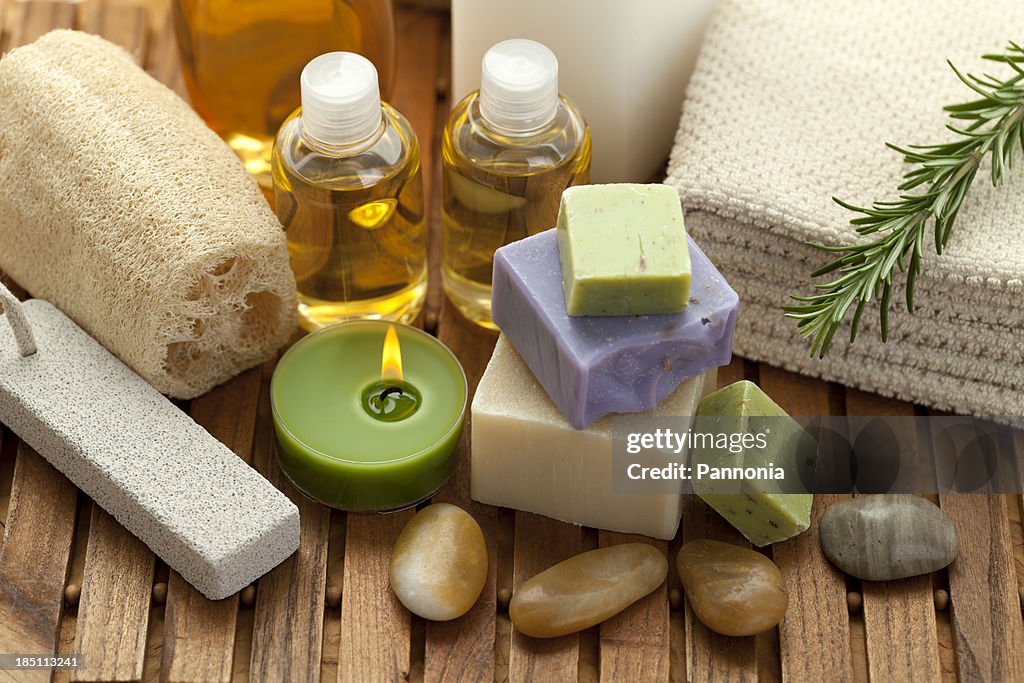 Spa concept with soap, rosemary