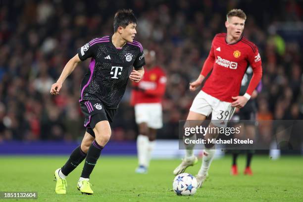 Min-jae Kim of Bayern Munich during the UEFA Champions League match between Manchester United and FC Bayern München at Old Trafford on December 12,...