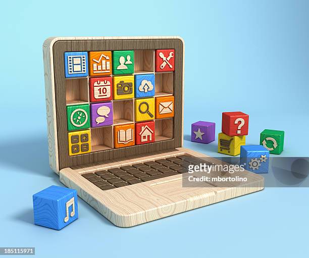 software educativo concepto de ordenador portátil - laptop netbook fotografías e imágenes de stock