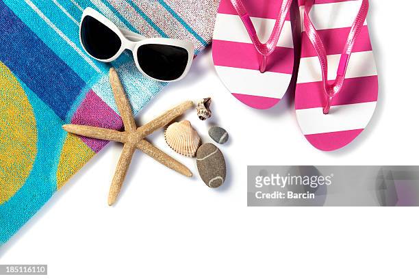 holiday concept - strandhanddoek stockfoto's en -beelden