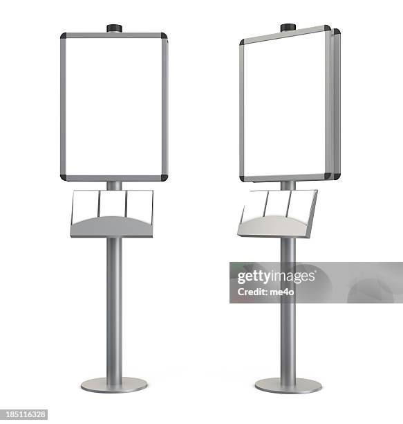 3d blank indication information stand with brochures - bulletin board flyer stock pictures, royalty-free photos & images