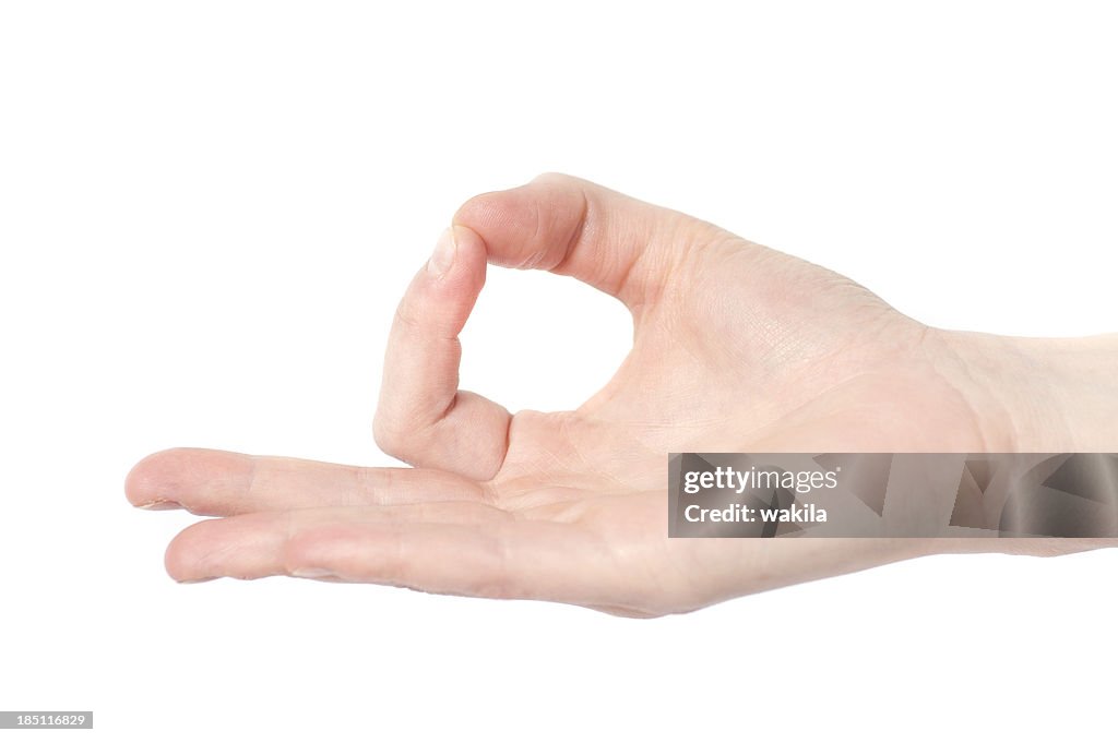 Yoga mudra with hand on white background