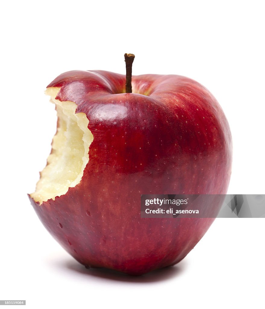 Red apple with bite