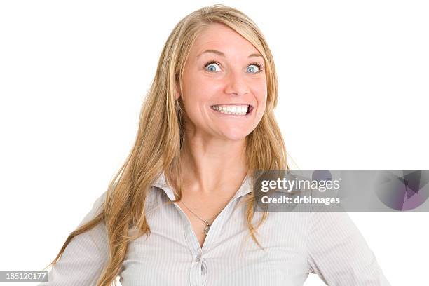 crazy smiling woman - cheesy grin stock pictures, royalty-free photos & images