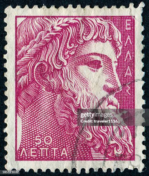 zeus stamp - stile greco classico foto e immagini stock