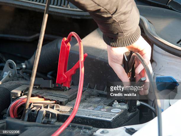 battery bypass - bridge battery - red car wire stock pictures, royalty-free photos & images
