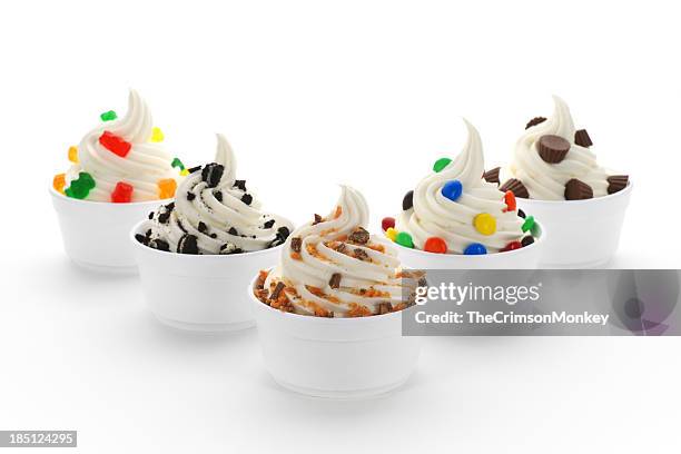 frozen yogurt assortment - yogurt cup stock pictures, royalty-free photos & images