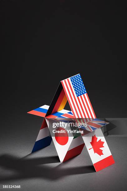 g8 group eight nations global economic house of cards vt - house of cards stock pictures, royalty-free photos & images