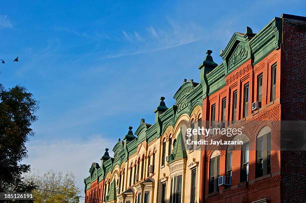 19th century brownstone row houses, park slope, brooklyn, nyc - brooklyn brownstone stock pictures, royalty-free photos & images
