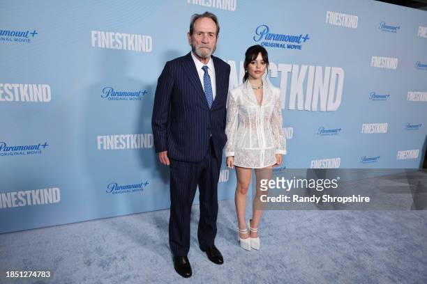 Tommy Lee Jones and Jenna Ortega attend the "Finestkind" Los Angeles Premiere on December 12, 2023 in West Hollywood, California.