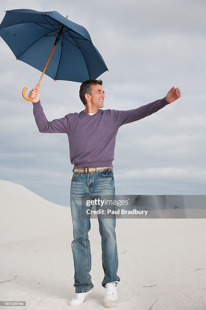 A man with an umbrella outdoors