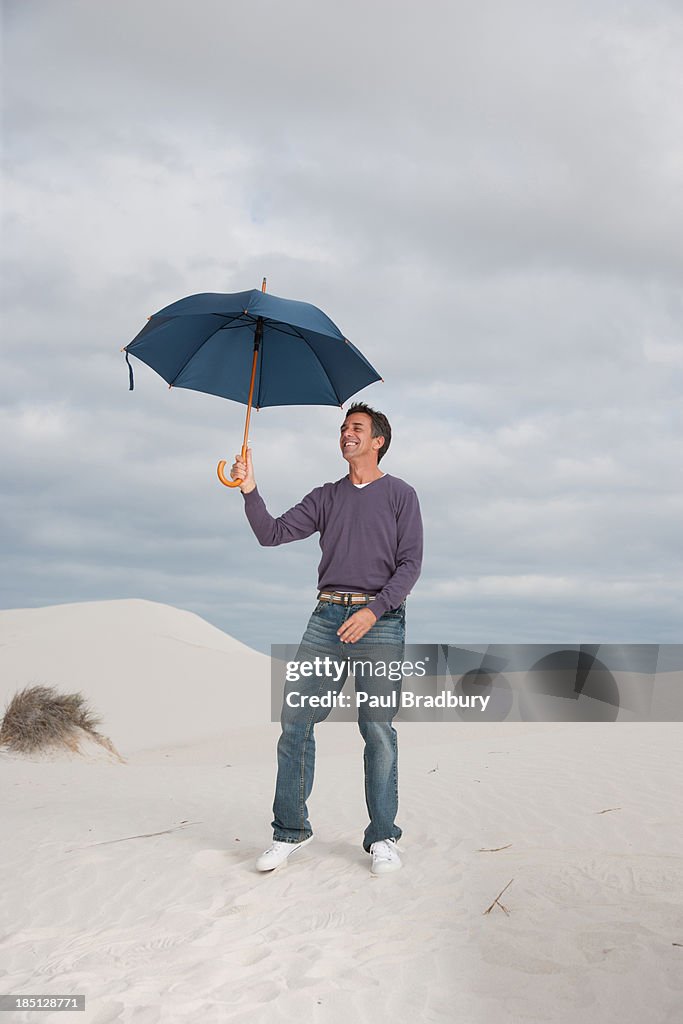 A man with an umbrella outdoors